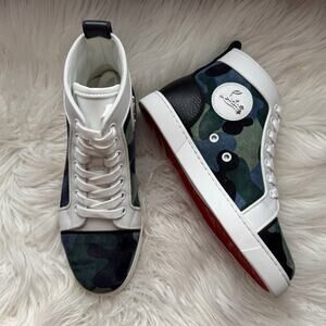 NWOT•CHRISTIAN LOUBOUTIN  Louis Orlato Camo Red Sole High-Top Sneakers Size 36
